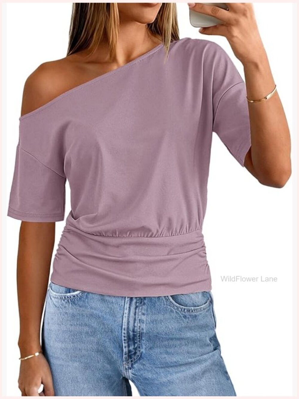 Off Shoulder Asymmetrical Tee Going Out Top Loose Fit Y2k - Picture 1 of 7